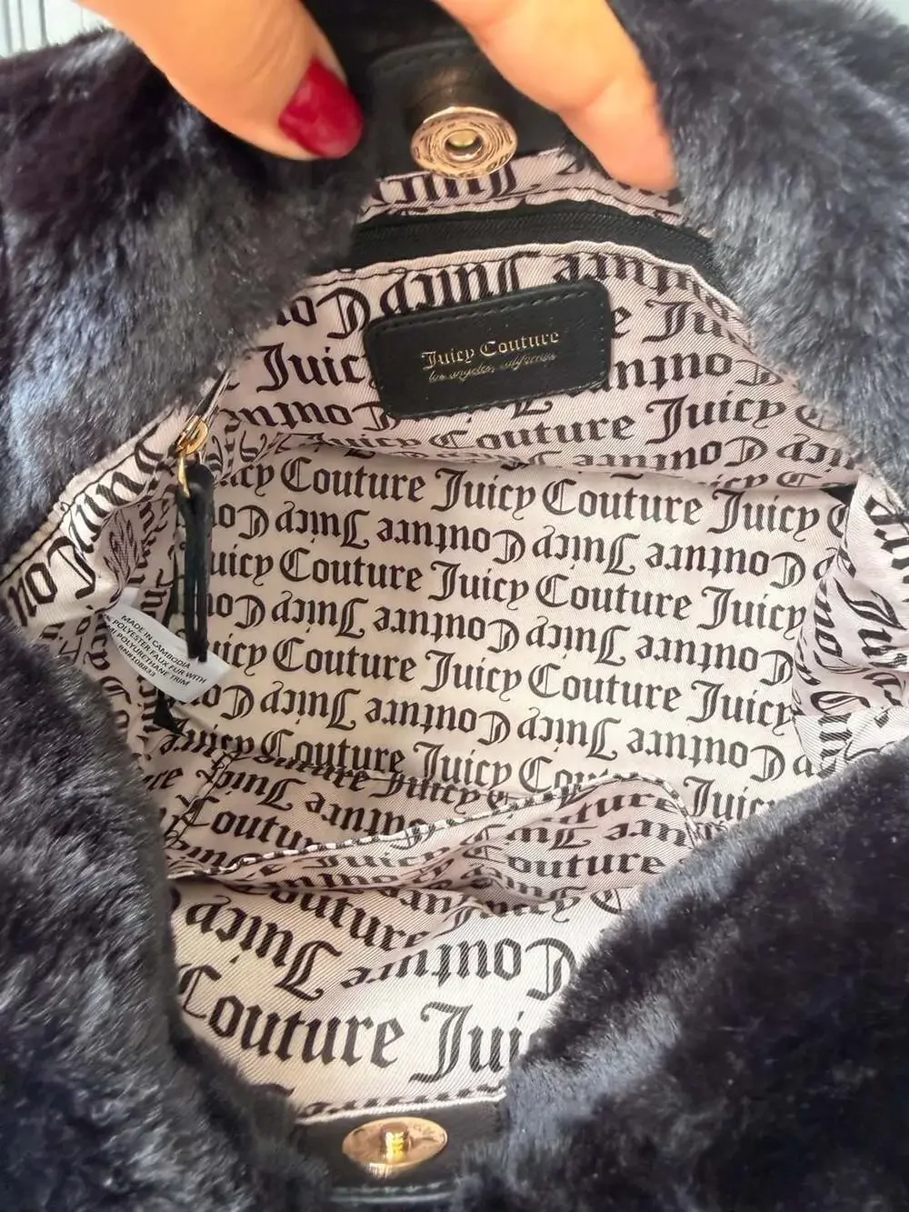 Juicy Couture Warm Up Faux Fur Black Liquorice Mini Tote Bag